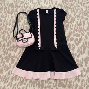 Gymboree Black and Pink Ponte Dress with Matching Bag - Girls Size 10